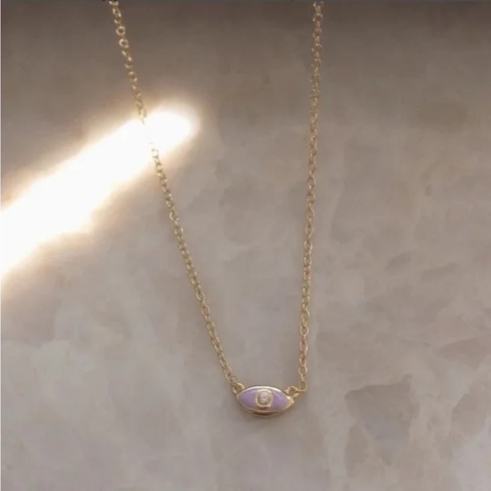 Purple Evil Eye Sterling Silver CZ Necklace